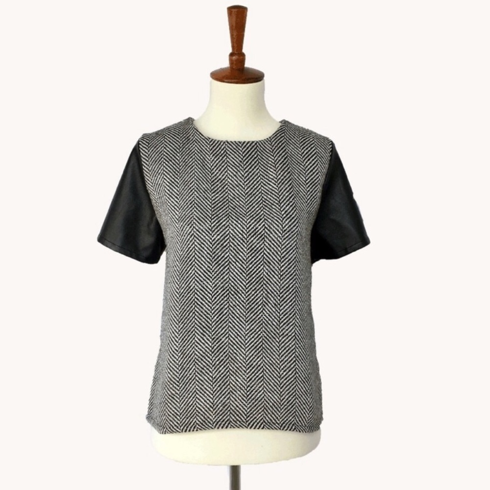 Chevron Top with Leather Sleeves